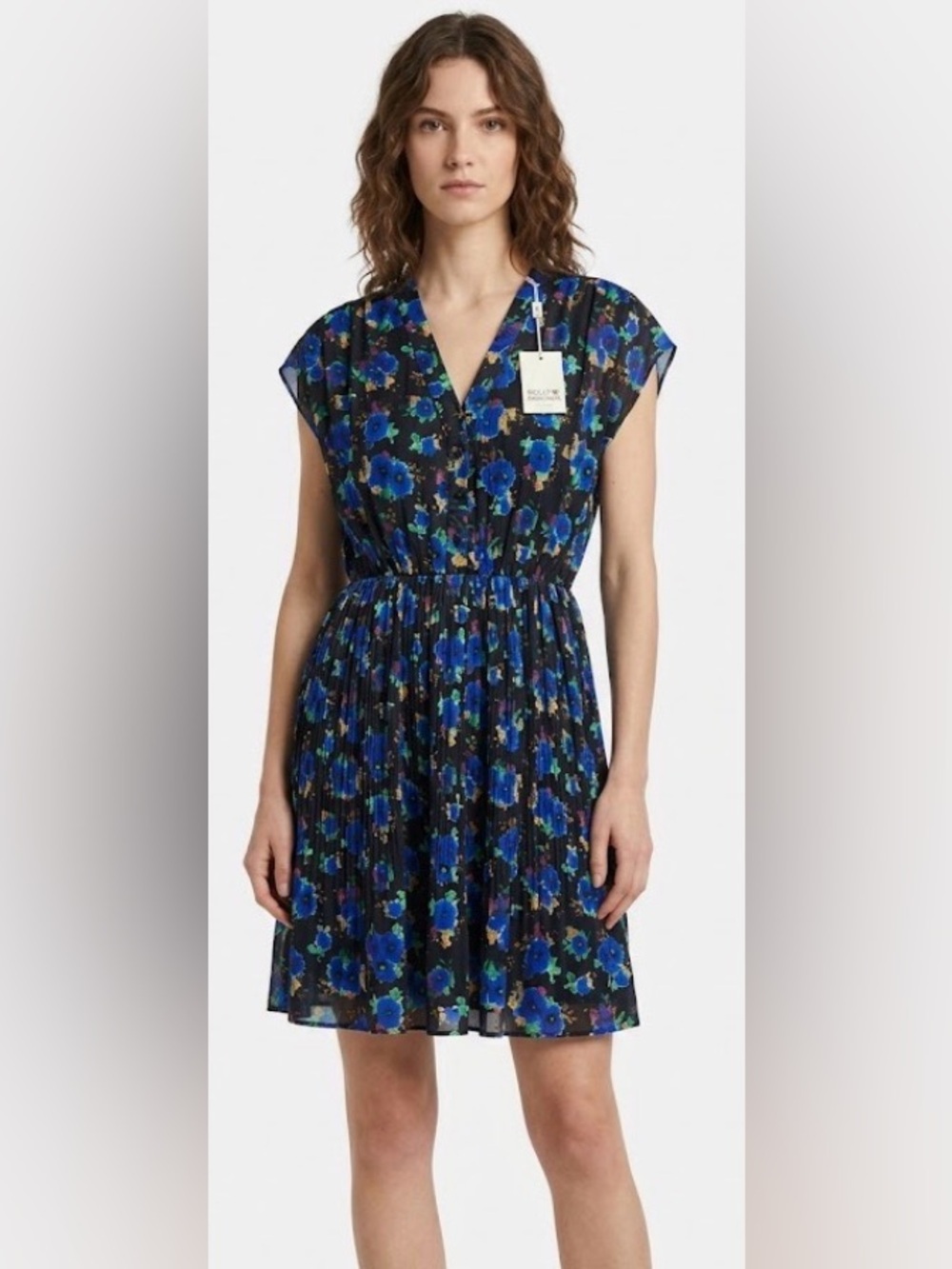Molly Bracken Pleated Floral V-Neck Dress -NWT (small)